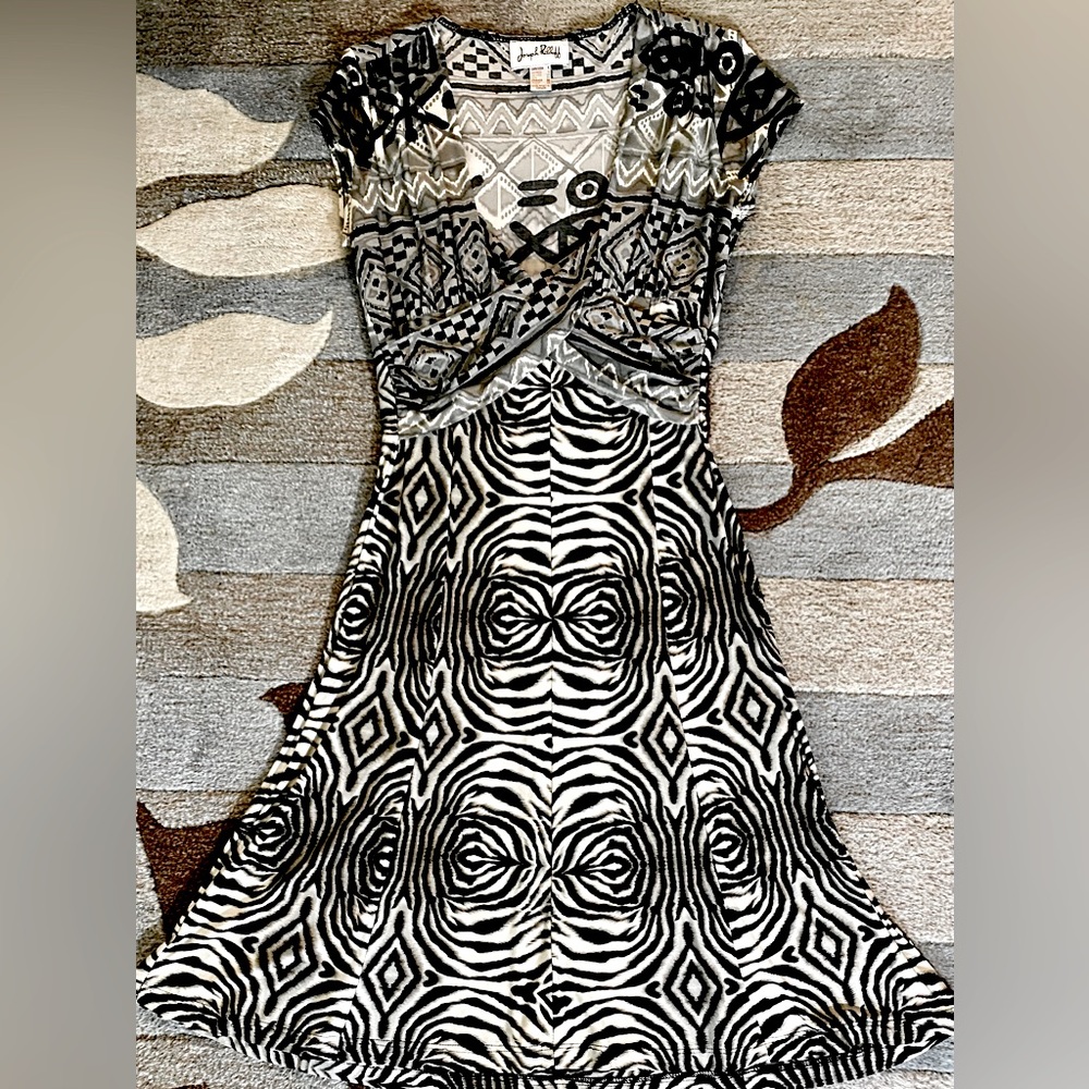 Joseph Ribkoff 20658 Jersey Zebra Print Tribal Petroglyph Motif Dress ZB1